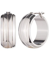 Lauren Ralph Lauren Silver-Tone Wide Small Hoop Earrings, 0.9"