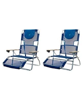 Ostrich 3N1 Lightweight Aluminum Frame 5 Position Reclining Beach Chair (2 Pack)