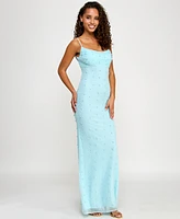 B Darlin Juniors' Embellished Cowlneck Sleeveless Gown, Created for Macy's