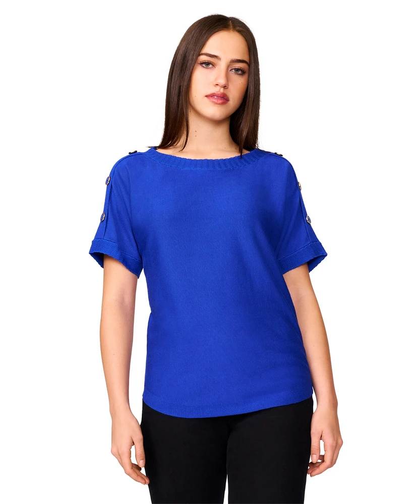 Melissa Paige Women's Button Detail Dolman Short-Sleeve Sweater, Regular & Petite