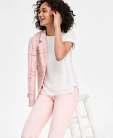 Jones New York Womens Plaid Tweed Blazer Short Sleeve Top Lexington Straight Leg City Jeans