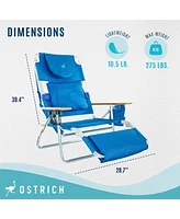 Ostrich Deluxe Padded 3-n-1 Outdoor Lounge Reclining Beach Chair, Blue (2 Pack)