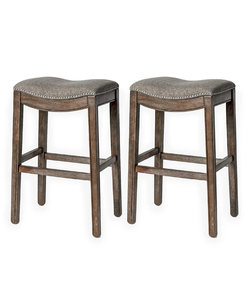 Maven Lane Adrien Backless Saddle Kitchen Bar Stool, Walnut Finish, Set of 2