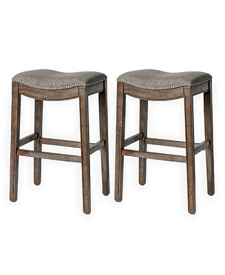 Maven Lane Adrien Backless Saddle Kitchen Bar Stool, Walnut Finish, Set of 2
