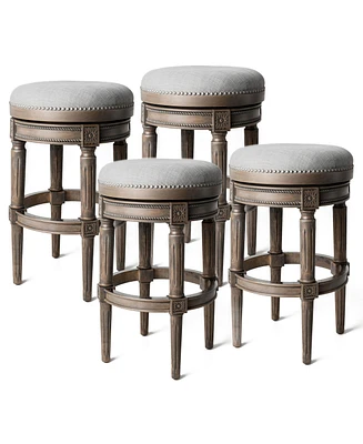 Maven Lane Pullman Backless Bar Stool in Reclaimed Oak Finish w/ Ash Grey Fabric Upholstery, Set of 4