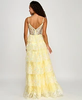 Say Yes Juniors' Embellished Ruffled Sleeveless Ball Gown, Created for Macy's