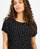 Ak Anne Klein Petite Short-Sleeve Dot-Print Top