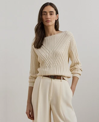 Lauren Ralph Women's Cable-Knit Cotton-Blend Boatneck Sweater, Regular & Petite