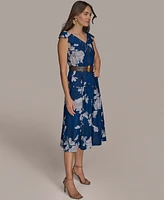Donna Karan New York Women's Linen-Blend Floral-Print A-Line Dress