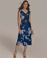 Donna Karan New York Women's Linen-Blend Floral-Print A-Line Dress