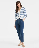 On 34th Women's Cotton Striped Curved-Hem Cardigan, Exclusively at Macy's