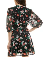 Trixxi Juniors' Floral Print Blouson-Sleeve Fit & Flare Dress