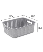 Sterilite Short Weave Wicker Pattern Storage Container Basket, Gray (12 Pack)