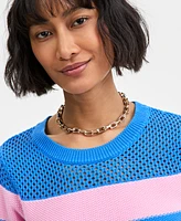 On 34th Women's Cotton Striped Perforated-Stitch Sweater, Exclusively at Macy's