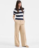 On 34th Women's Cotton Striped Perforated-Stitch Sweater, Exclusively at Macy's