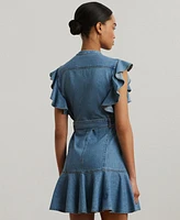 Lauren Ralph Lauren Women's Belted Denim Flutter-Sleeve Shirtdress