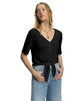 Sanctuary Women's Cotton Pointelle Tie-Front Top