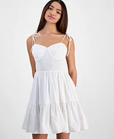 Juniors' Cotton Corset Tie-Strap Mini Dress
