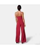 Bebe Women's Tuxedo Lace Combo Ultra Wide Leg Jumpsuit