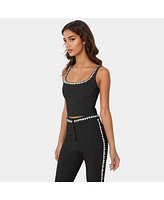 Bebe Women's Rhinestone Detail Woven Twill Corset