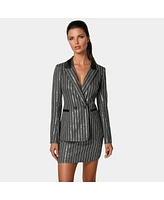 Bebe Women's Stripe Sequins Double Breasted Blazer