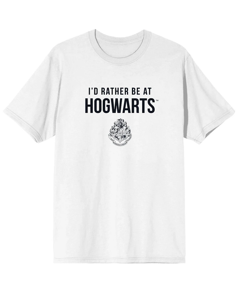 I'd Rather Be at Hogwarts Men's White Graphic Tee-3XL