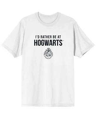 I'd Rather Be at Hogwarts Men's White Graphic Tee-3XL