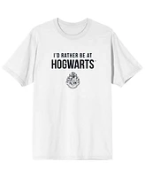 I'd Rather Be at Hogwarts Men's White Graphic Tee-3XL