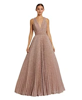 Women's Shimmering Georgette Pleated Sleeveless Gown