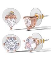 Jessica Simpson Heart and Round Crystal Stud Earring Set - 2 Pairs