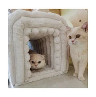 Ottoman Bench with Corduroy Cat Hideaway, Plush Footrest for Living Room, Bedroom, and Entryway-The Pop Home