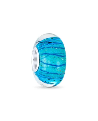 Bling Jewelry Murano Glass Charm Bead Blue Green Glitter Swirl for European Bracelet