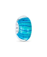 Bling Jewelry Murano Glass Charm Bead Blue Green Glitter Swirl for European Bracelet