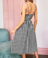 Women's Picnic Date Gingham Midi Beach Dress