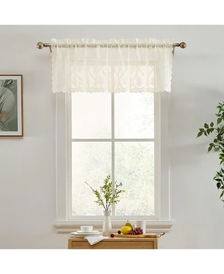 Hlc.me Isabella Floral Rod Pocket Lace Semi Sheer Voile Short Valance for Small Windows, Kitchen & Bathroom