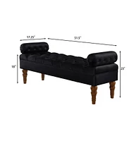 Velvet Tufted Bench for Bedroom, Living Room & Entryway, Window with Spindle Wooden Legs-The Pop Home