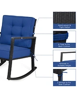 2 Pcs Patio Rattan Rocker Chair Outdoor Glider Rocking Cushion Lawn