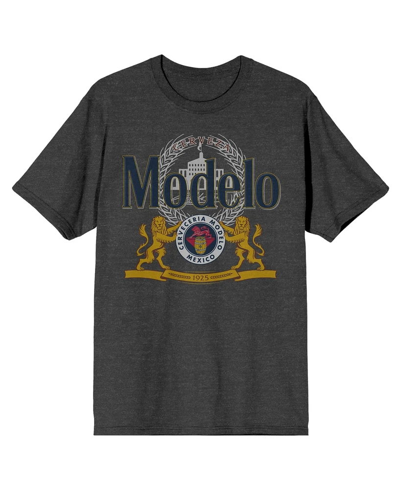 Modelo Beer Logo Crest Mens Charcoal Heather Graphic Tee-3XL