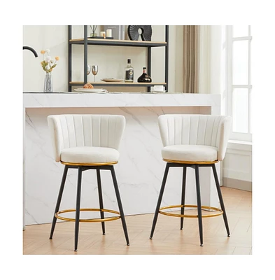 26" Counter Height Swivel Bar Stools Set of 2, Chair with Velvet Upholstered Seat-The Pop Home