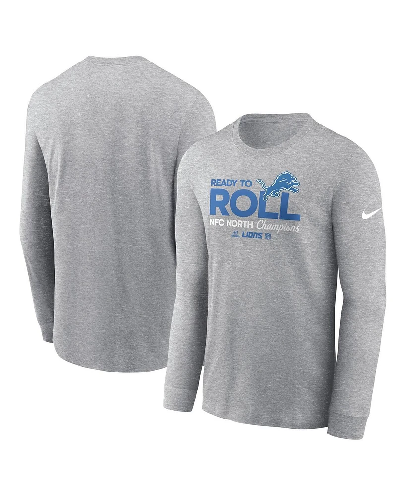 Nike Men's Heather Gray Detroit Lions 2024 Nfc North Division Champions Locker Room Trophy Collection Long Sleeve T-Shirt