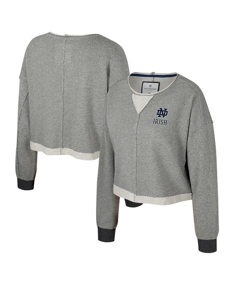 Colosseum Women's Charcoal Notre Dame Fighting Irish Magnum Scoop Neck Cropped Pullover Sweatshirt