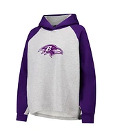 Dkny Sport Women's Gray/Purple Baltimore Ravens Joy Cropped Raglan Pullover Hoodie