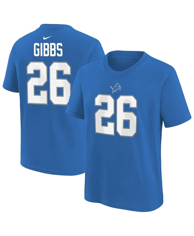 Nike Men's Jahmyr Gibbs Blue Detroit Lions Player Name Number T-Shirt