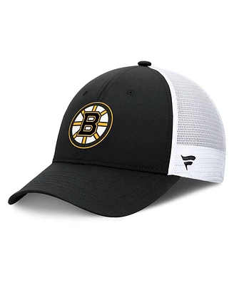 Fanatics Men's Black/White Boston Bruins Authentic Pro Simple Rink Trucker Adjustable Hat