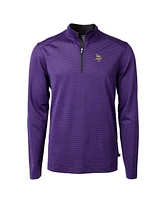 Cutter & Buck Men's Purple/Black Minnesota Vikings Virtue Pique Micro Stripe Quarter-Zip Pullover Top