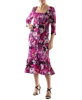 Donna Ricco Women's Floral-Print Flounce-Hem Midi Dress