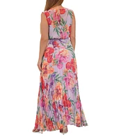 Donna Ricco Women's Floral-Print Pleated Maxi Dress