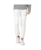 Level 7 Men's Slim Straight Distressed Mended Premium Cargo White Jeans