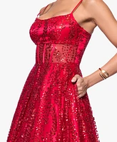 Blondie Nites Juniors' Sequinned Glitter Corset Ball Gown