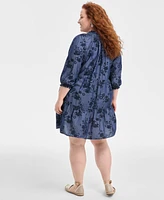 Style & Co Plus Printed Chambray Babydoll Dress, Exclusively at Macy's